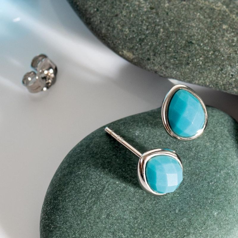 Kit Heath Silver Coast Pebble Azure Turquoise Gemstone Stud Earrings