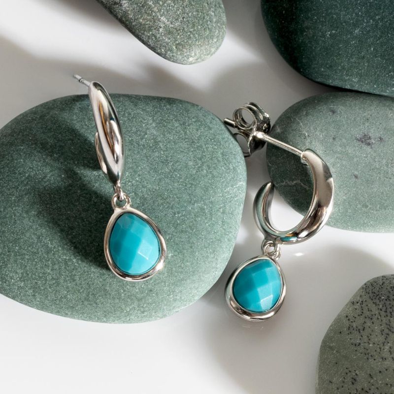 Kit Heath Silver Coast Pebble Azure Gemstone Hoop Drop Earrings