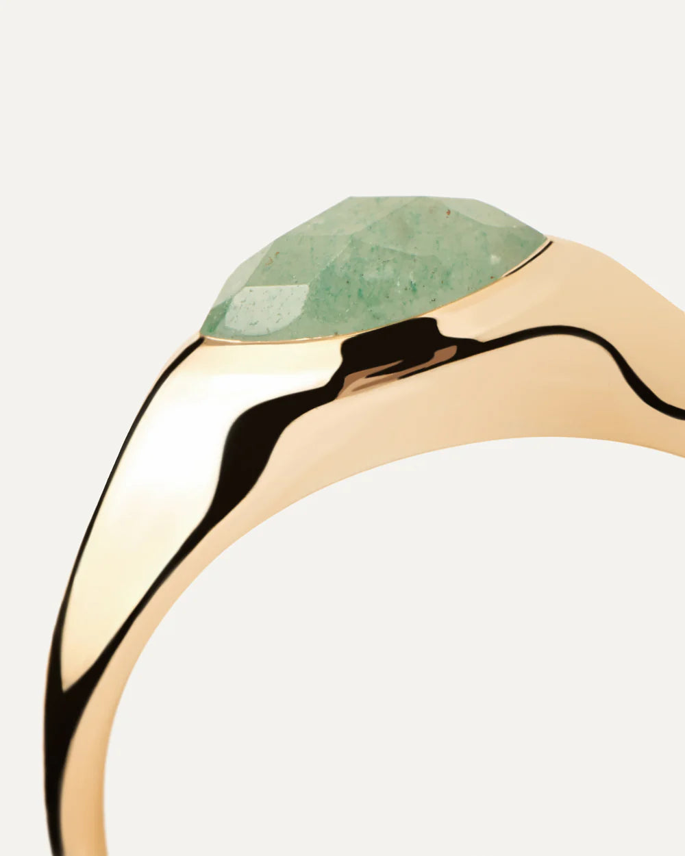 PDPAOLA Gold Green Aventurine Nomad Stamp Ring