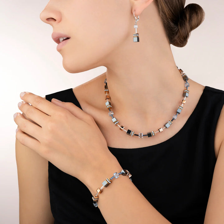 Coeur De Lion Silver GeoCube Ice Blue Necklace