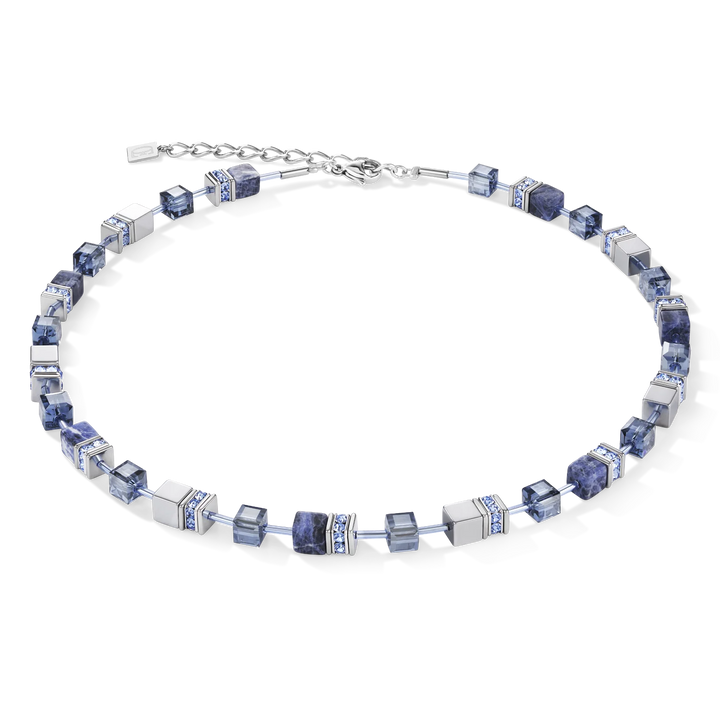 Coeur De Lion Silver GeoCube Sodalite & Haematite Blue Necklace