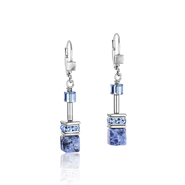 Coeur De Lion Silver GeoCube Sodalite & Haematite Blue Earrings