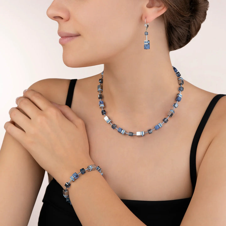 Coeur De Lion Silver GeoCube Sodalite & Haematite Blue Necklace