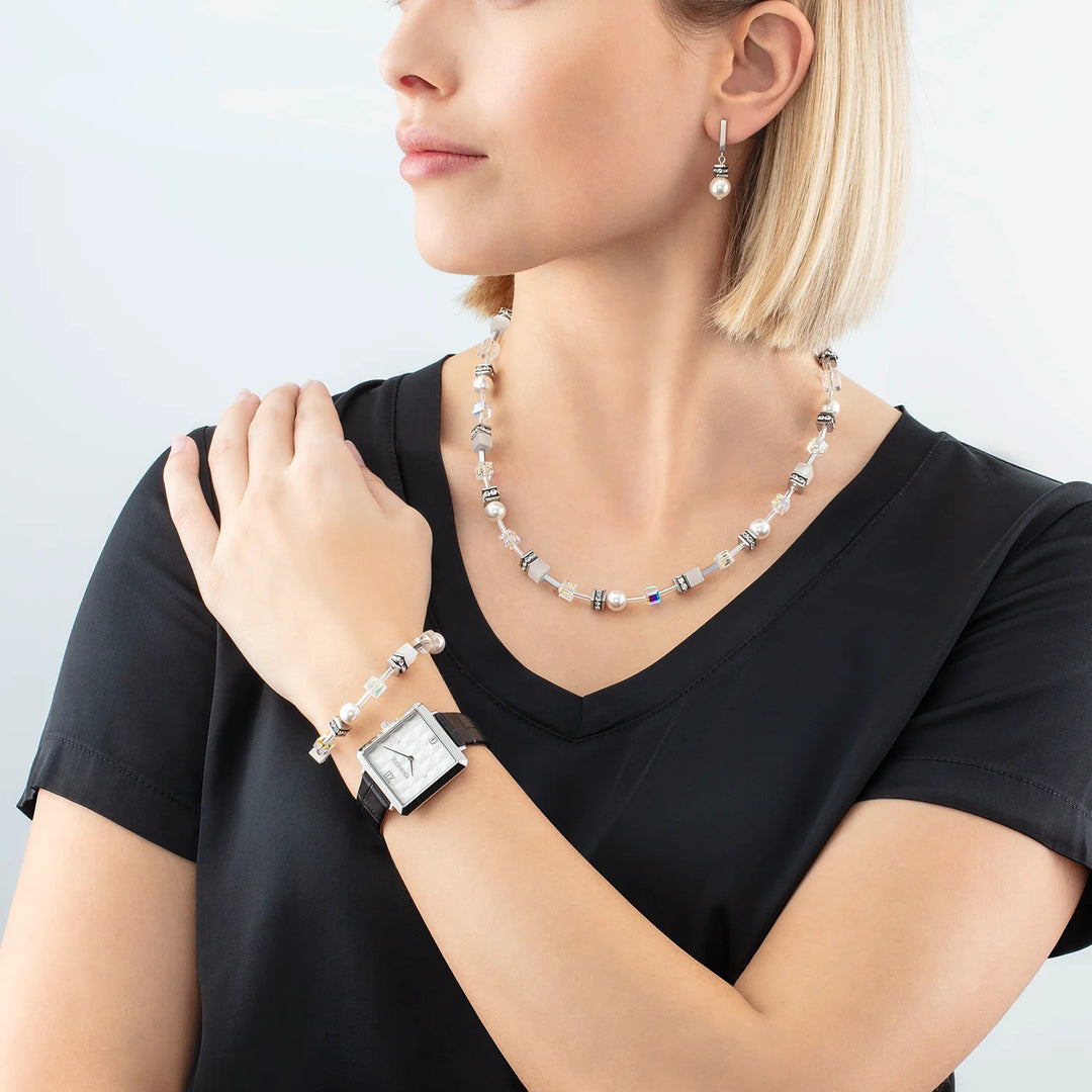 Coeur De Lion Silver GeoCube Iconic Pearl Mix Bracelet