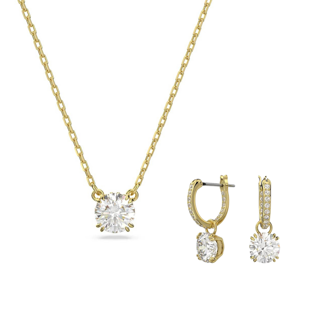 Swarovski Constella Round Cut Gold Necklace & Earrings Set