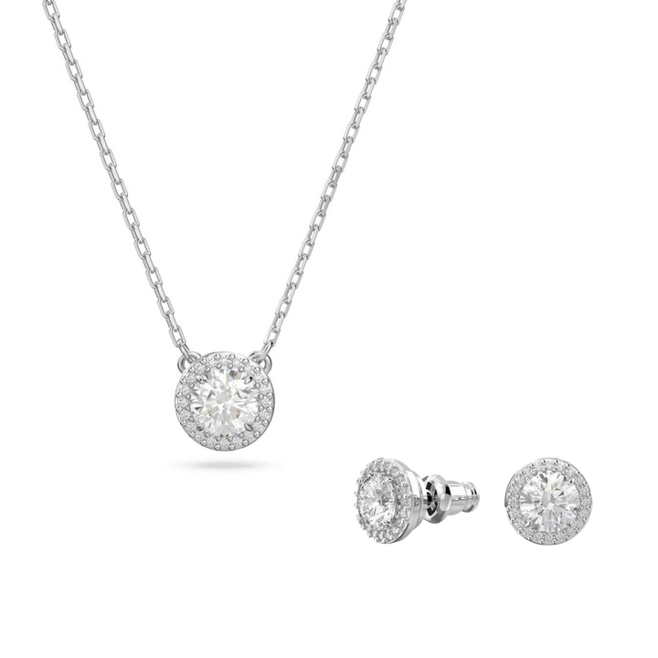 Swarovski Silver Una Pave Round Cut Necklace & Earrings Set