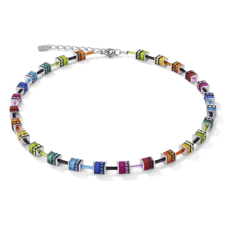 Coeur De Lion Silver GeoCube Polaris & Rhinestone Multicolour Necklace