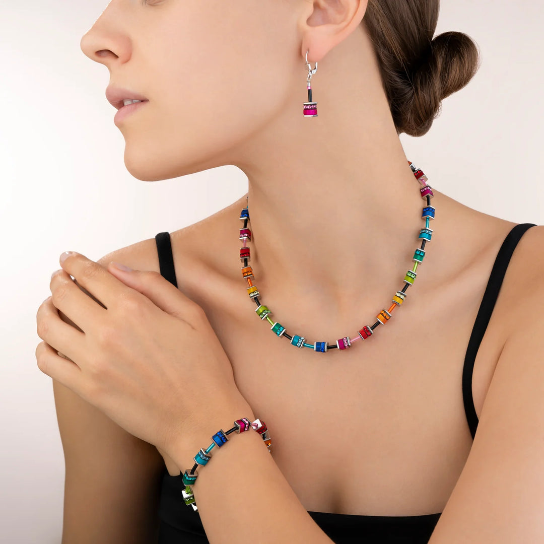 Coeur De Lion Silver GeoCube Polaris & Rhinestone Multicolour Necklace