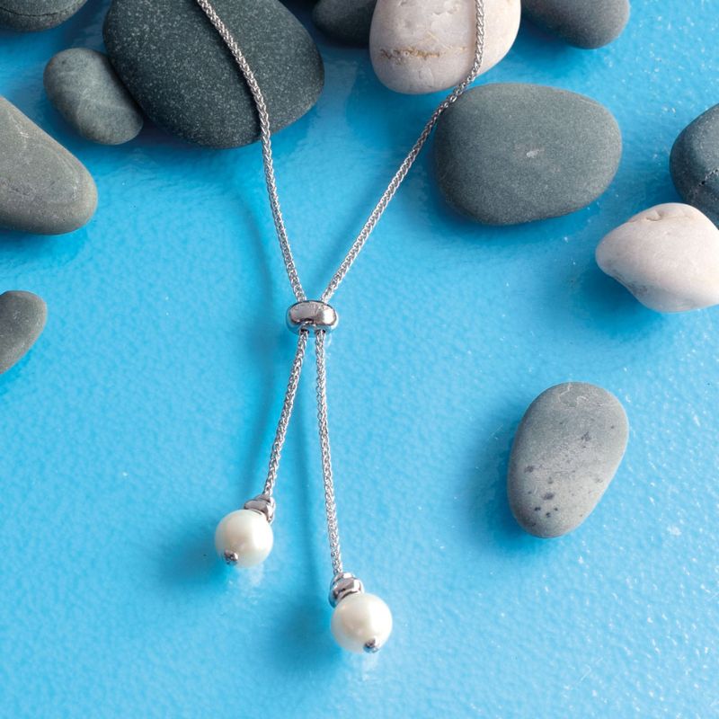 Kit Heath Silver Coast Tumble Pearl Lariat Necklace