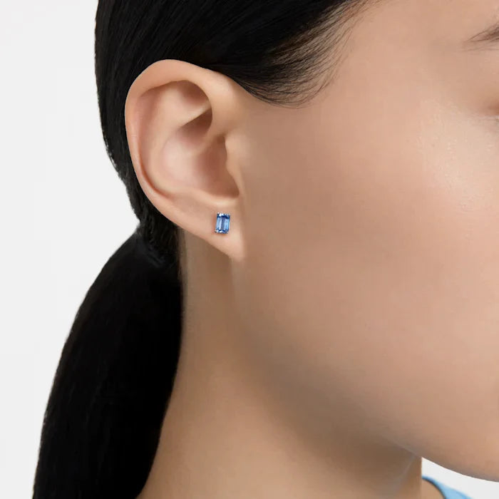 Swarovski Silver Chroma Blue Oblong Stud Earrings