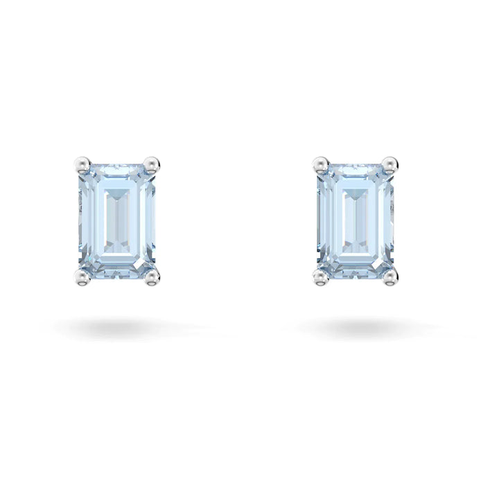 Swarovski Silver Chroma Blue Oblong Stud Earrings