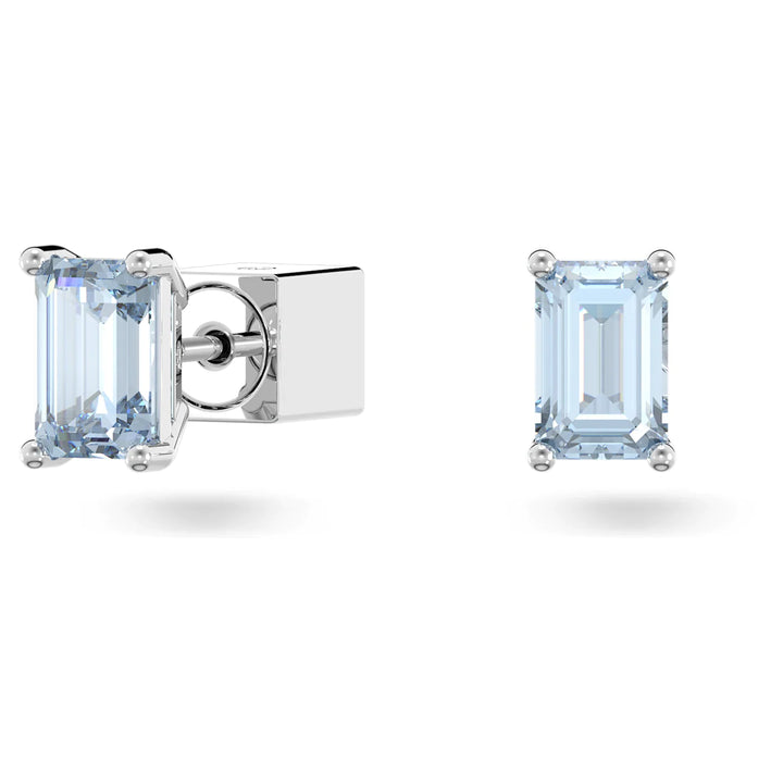 Swarovski Silver Chroma Blue Oblong Stud Earrings