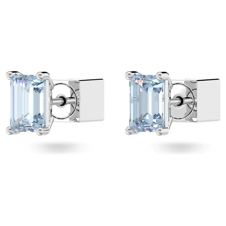 Swarovski Silver Chroma Blue Oblong Stud Earrings