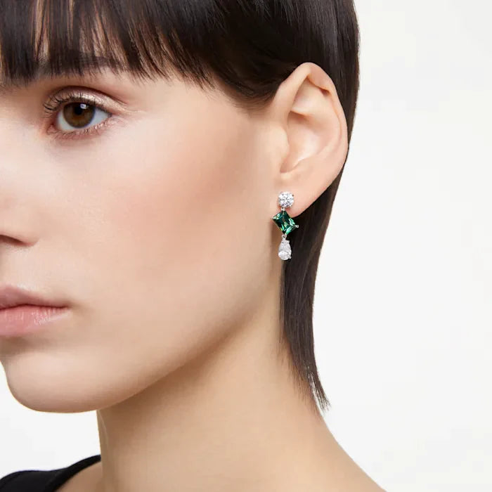 Swarovski Silver Mesmera Green Drop Earrings