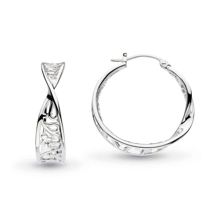 Kit Heath Silver Blossom Flourish Twist Hinged Hoop Earrings