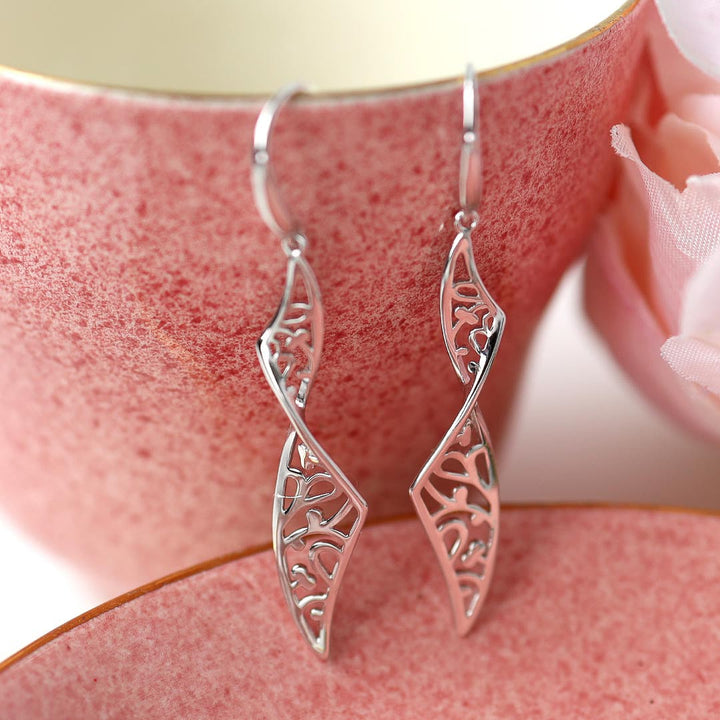 Kit Heath Silver Blossom Flourish Twist Drop Earrings