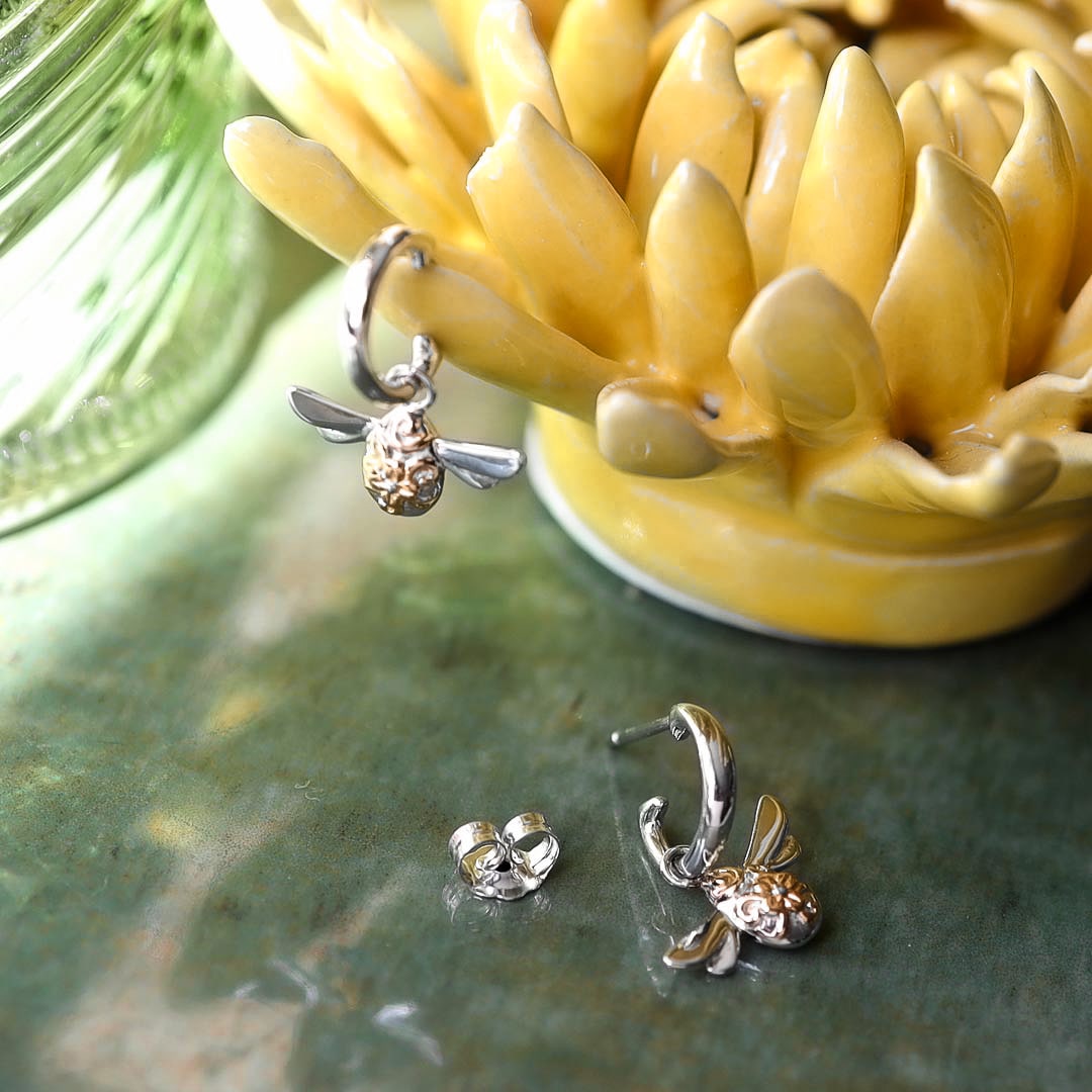 Kit Heath Silver Blossom Flyte Honey Bee Drop Earrings