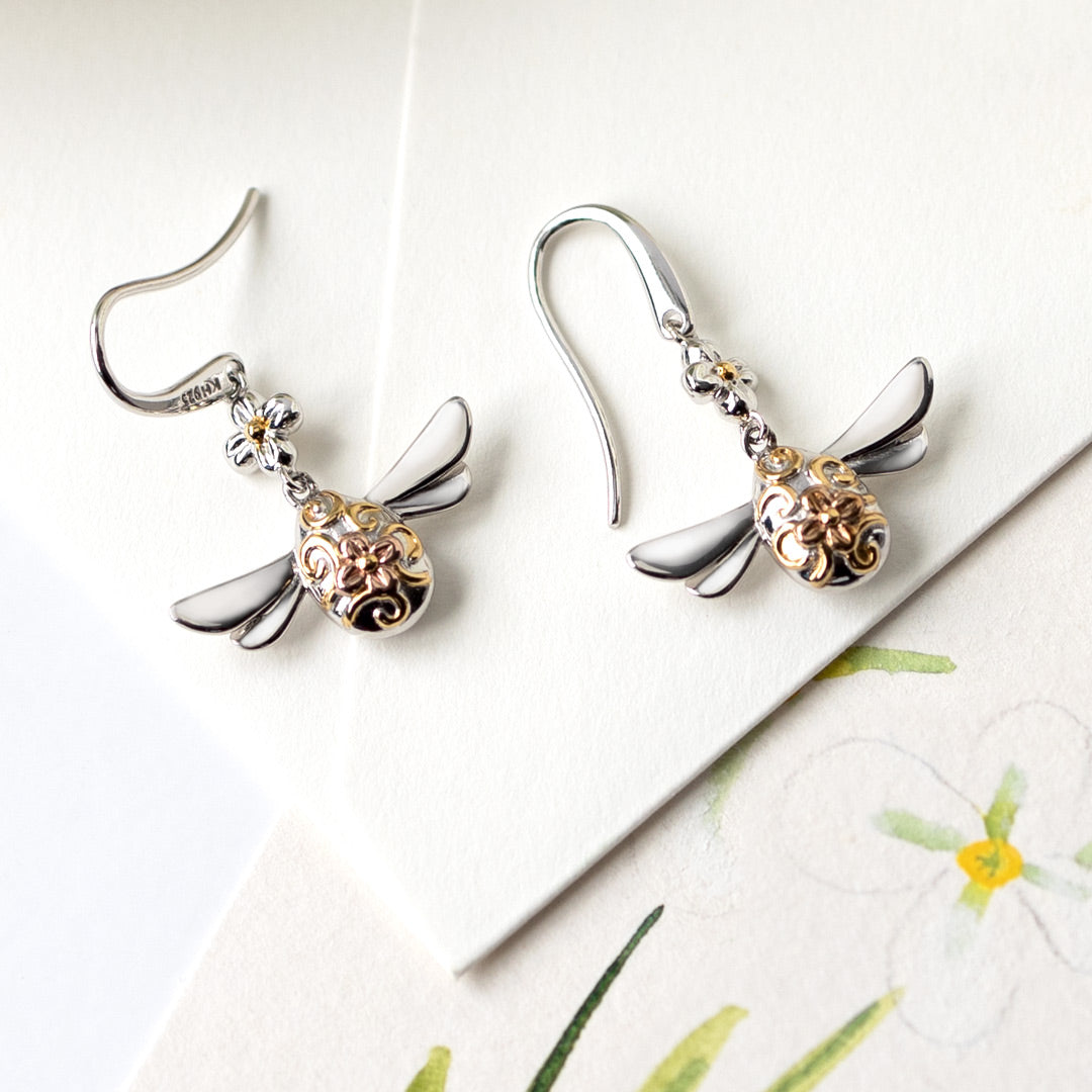 Kit Heath Silver Blossom Flyte Queen Honey Bee Earrings