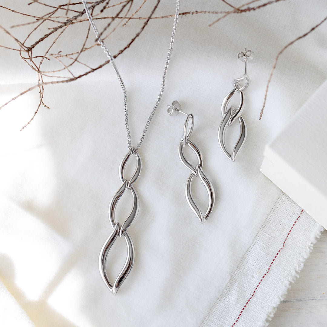 Kit Heath Silver Entwine Twine Trio Link Earrings