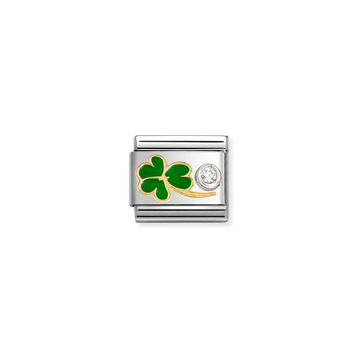 Nomination Classic Gold CZ Green Clover Charm