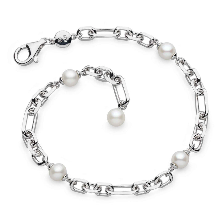 Kit Heath Silver Revival Figaro Chain Pearl Station Bracelet