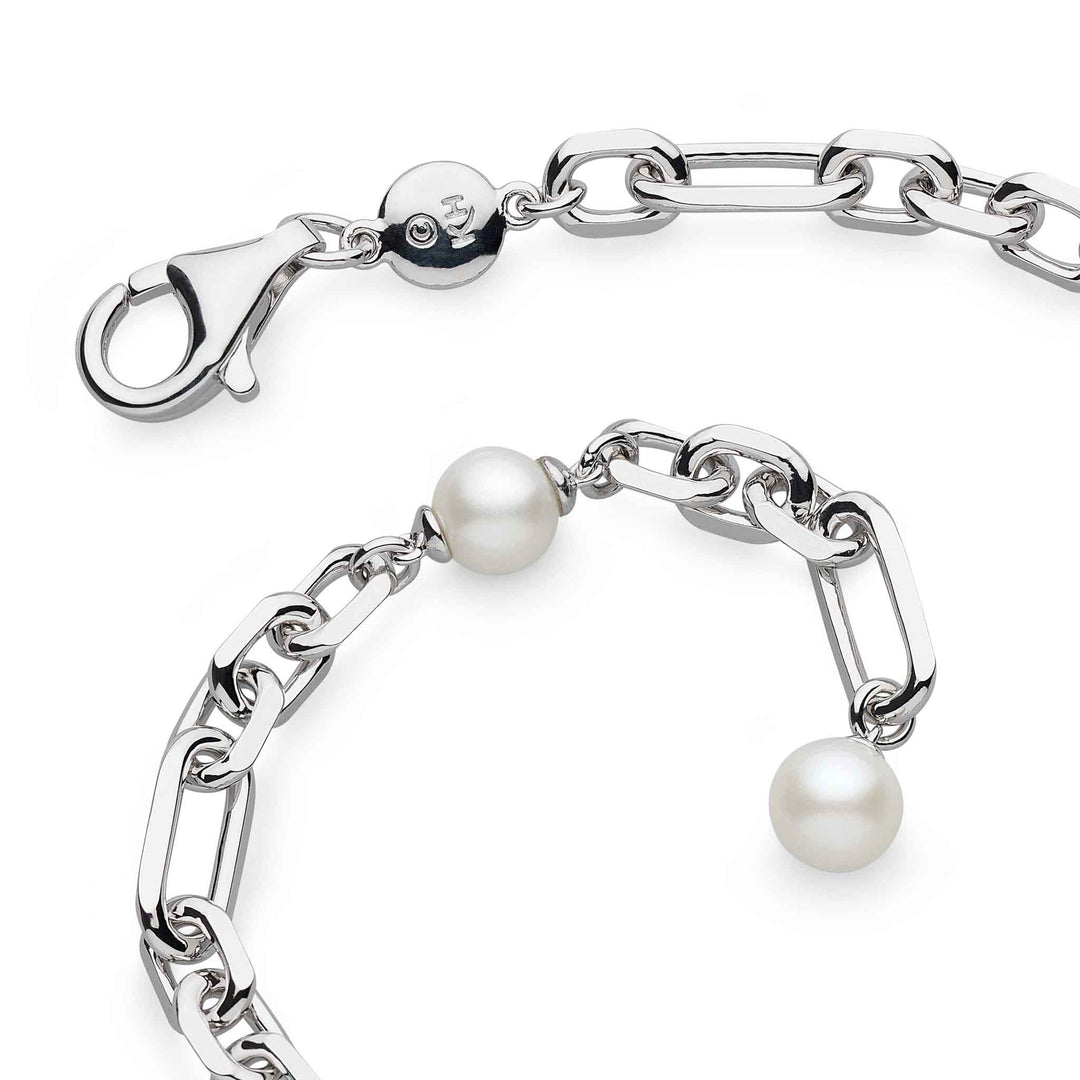 Kit Heath Silver Revival Figaro Chain Pearl Station Bracelet