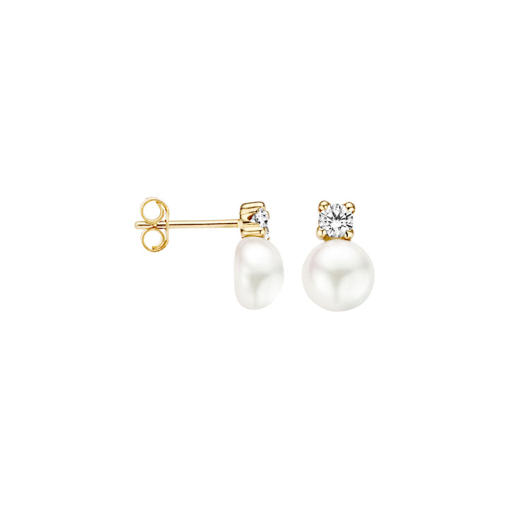 Blush 14ct Solid Gold Fresh Water Pearl and Zirconia Earrings