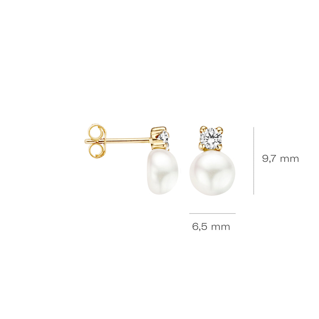 Blush 14ct Solid Gold Fresh Water Pearl and Zirconia Earrings