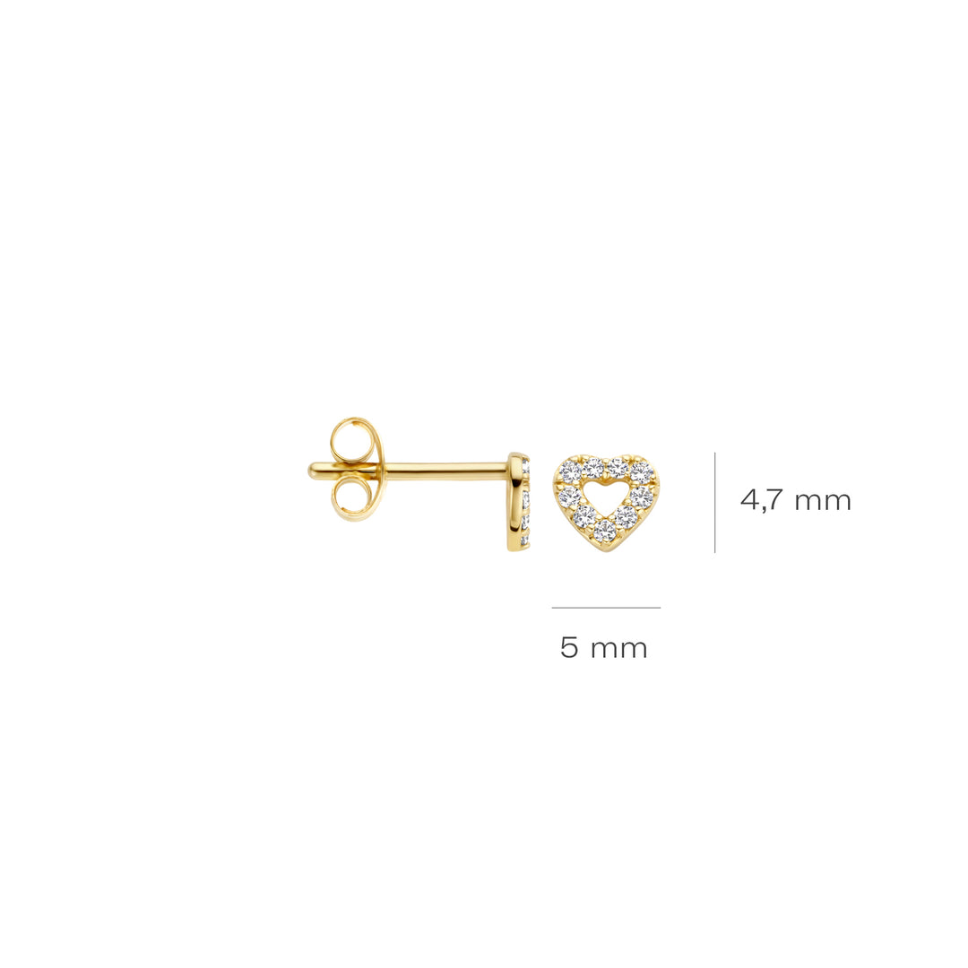 Blush 14ct Solid Gold Heart Zirconia Stud Earrings