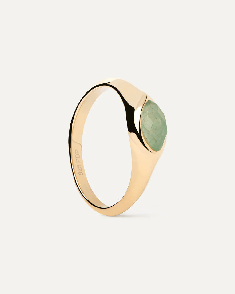 PDPAOLA Gold Green Aventurine Nomad Stamp Ring