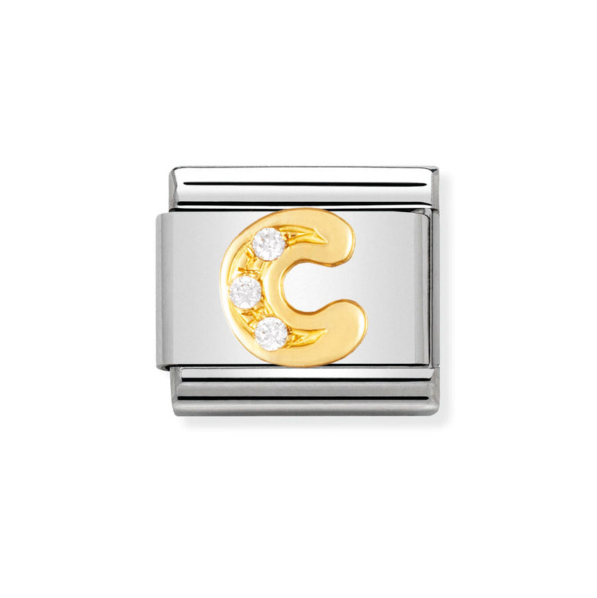 Nomination 18ct Gold Classic White Zirconia Letter Initials A-Z Charms