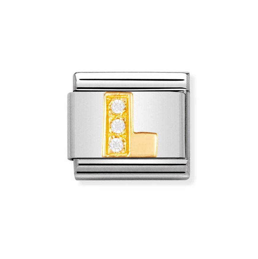 Nomination 18ct Gold Classic White Zirconia Letter Initials A-Z Charms