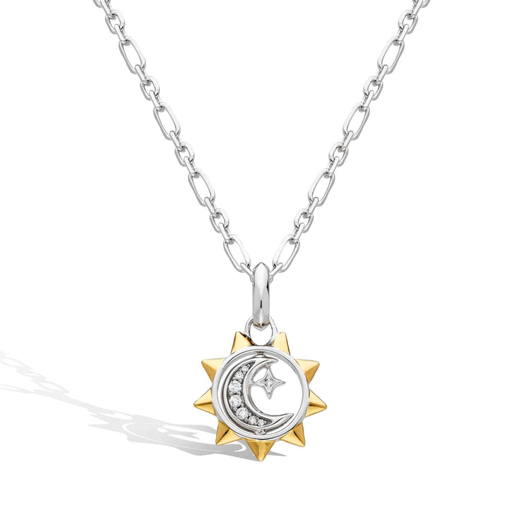 Kit Heath Silver Celeste Pave Sun, Moon & Star Spinner Necklace