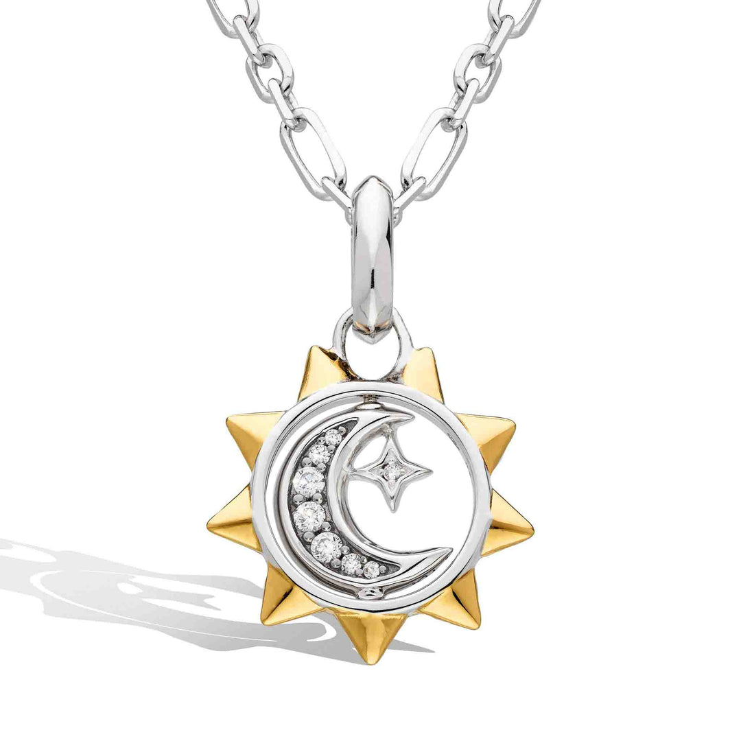 Kit Heath Silver Celeste Pave Sun, Moon & Star Spinner Necklace