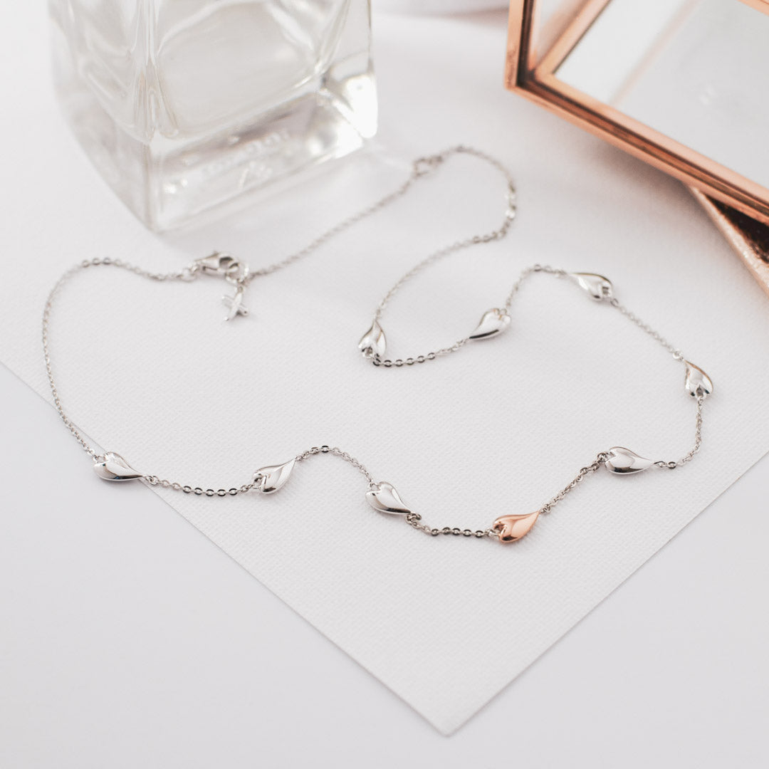 Kit Heath Silver Desire Kiss Blush Heart Station Necklace