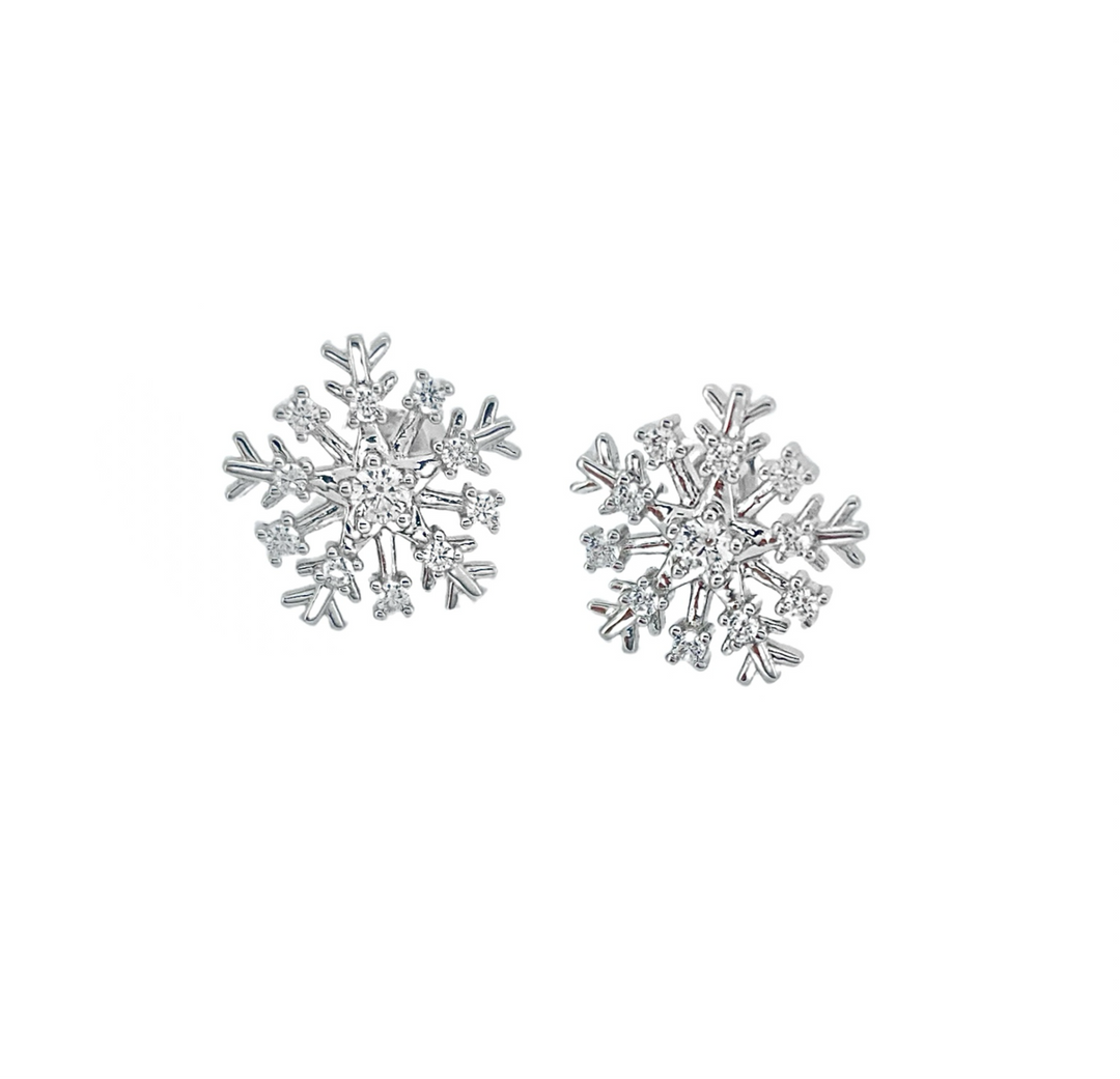 ol&co Silver Large Sparkling Snowflake Stud Earrings