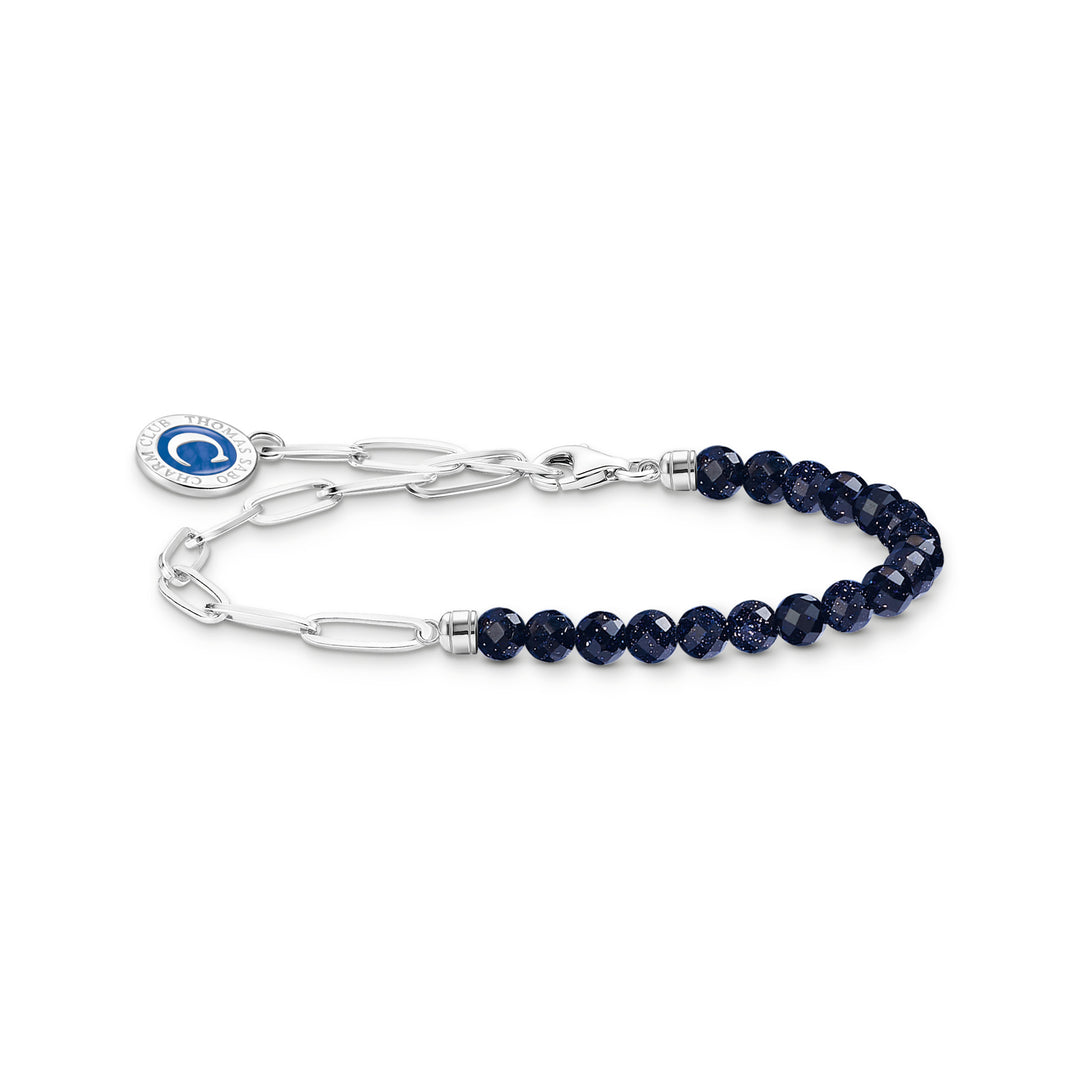 Thomas Sabo Silver Dark Blue Beaded Link Coin Bracelet