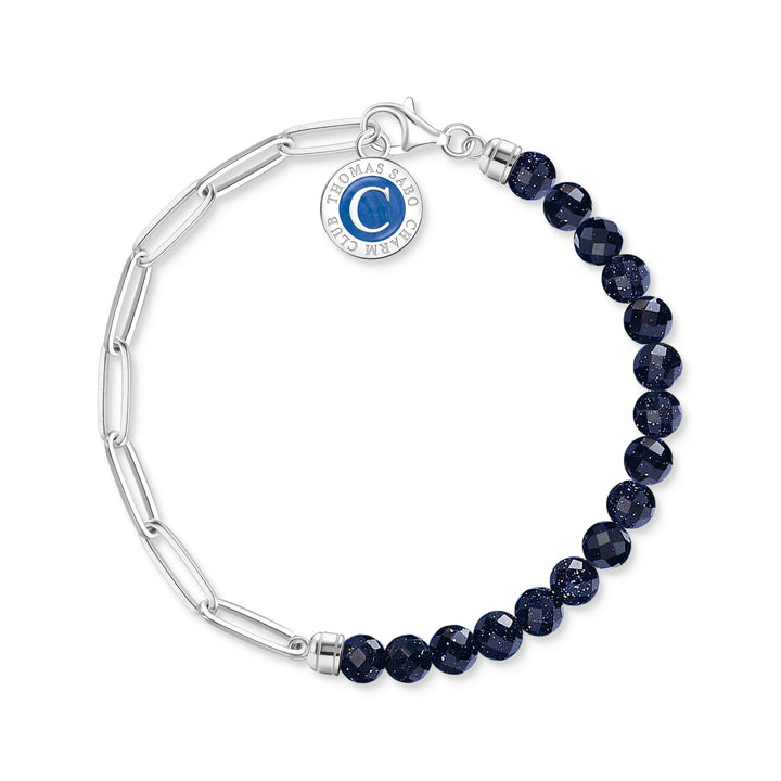 Thomas Sabo Silver Dark Blue Beaded Link Coin Bracelet