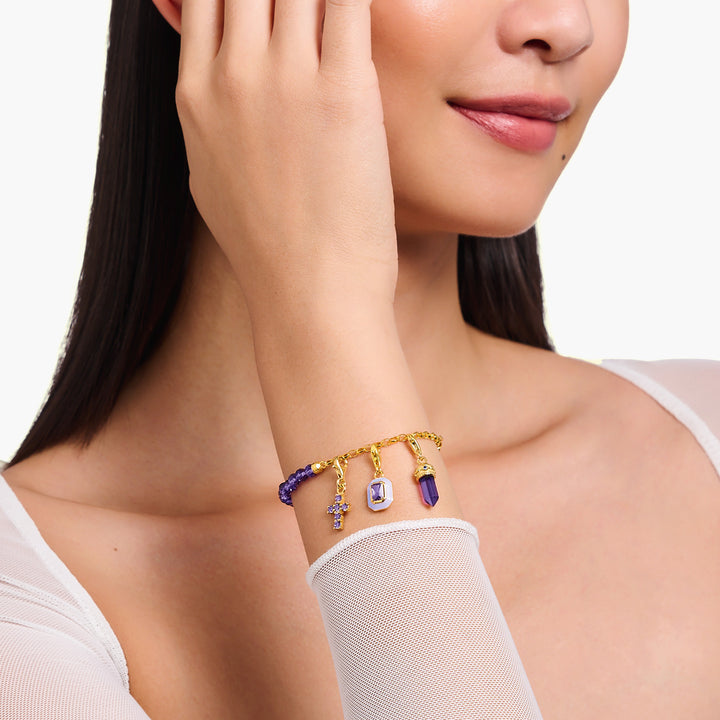 Thomas Sabo Gold & Violet Beaded Link Coin Bracelet