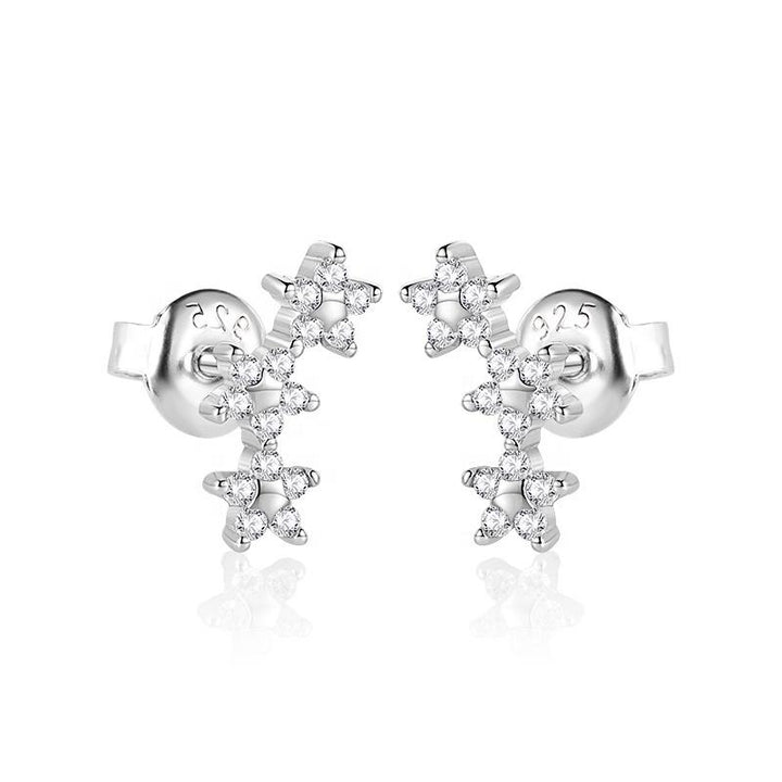 ol&co Silver Sparkling Triple Star Stud Earrings