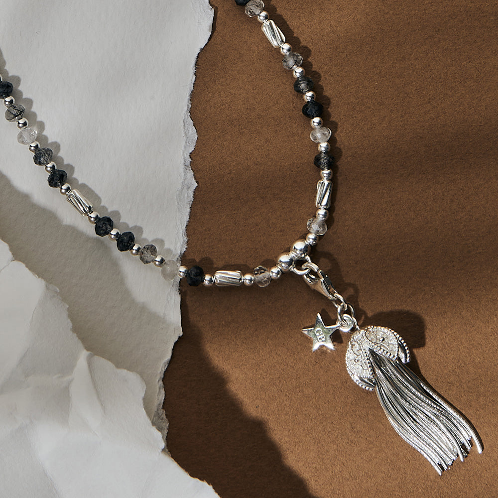 ChloBo Silver Tassel of Joy Black Quartz Necklace