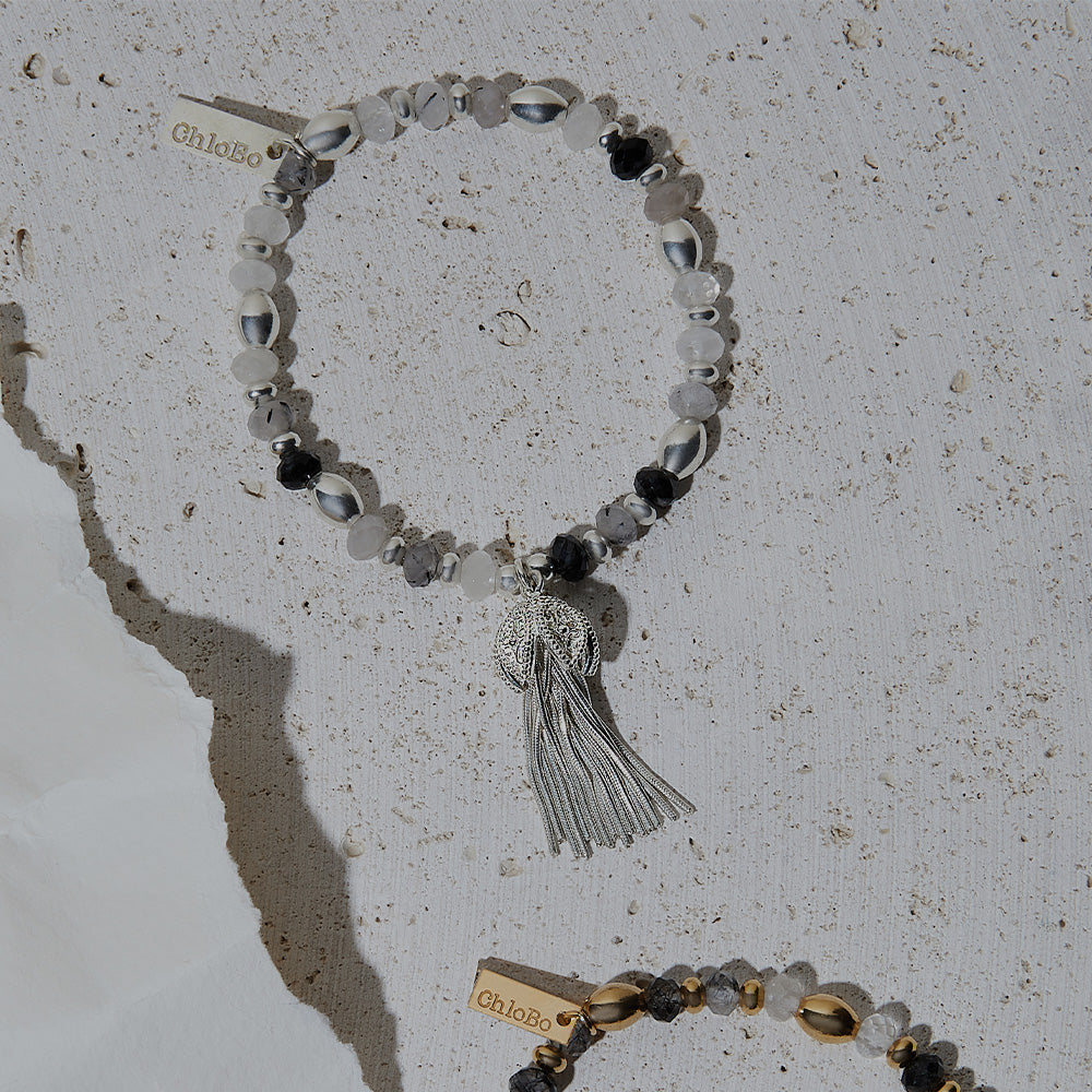 ChloBo Silver Tassel of Joy Black Quartz Bracelet