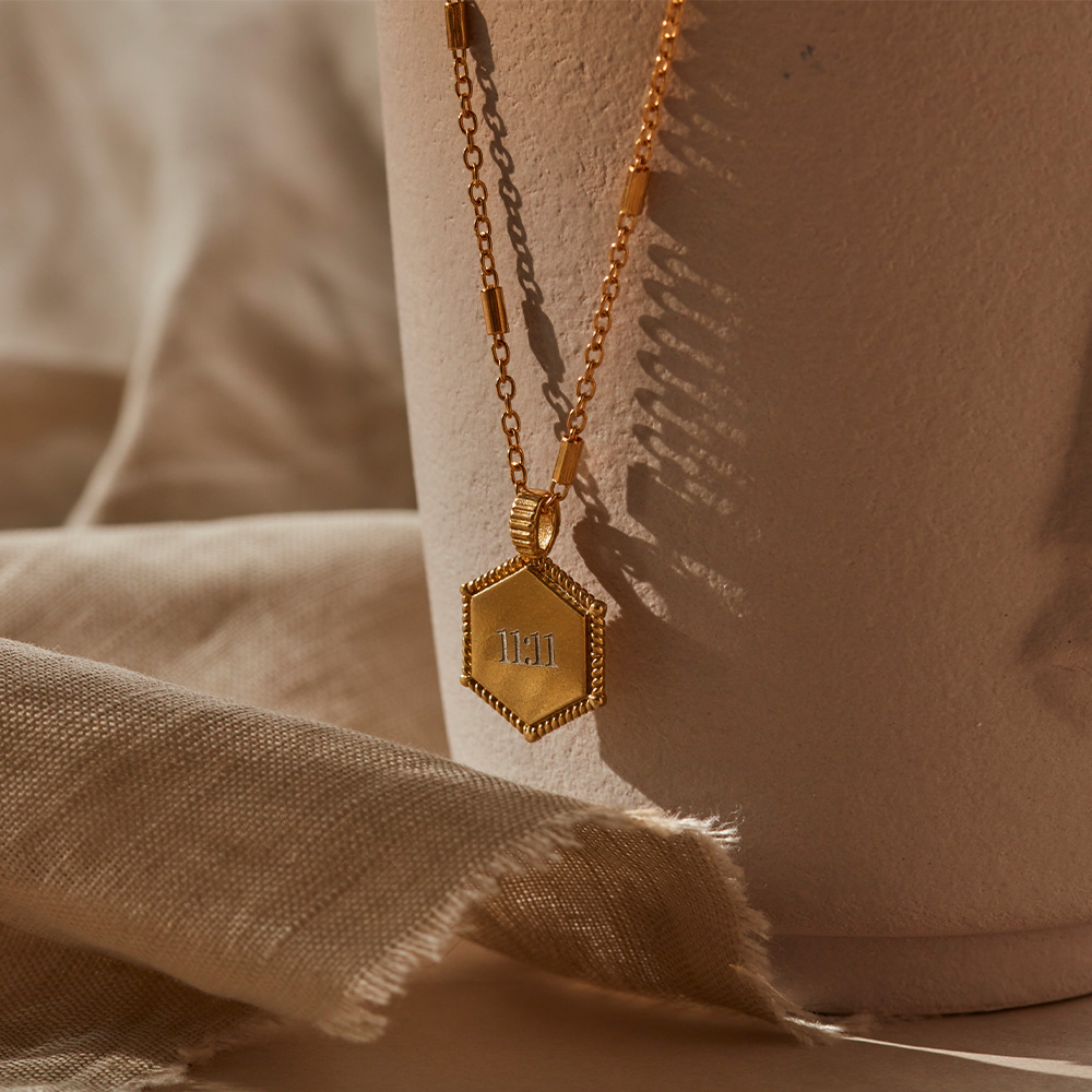 ChloBo Gold Personalised Hexagon Coin Necklace