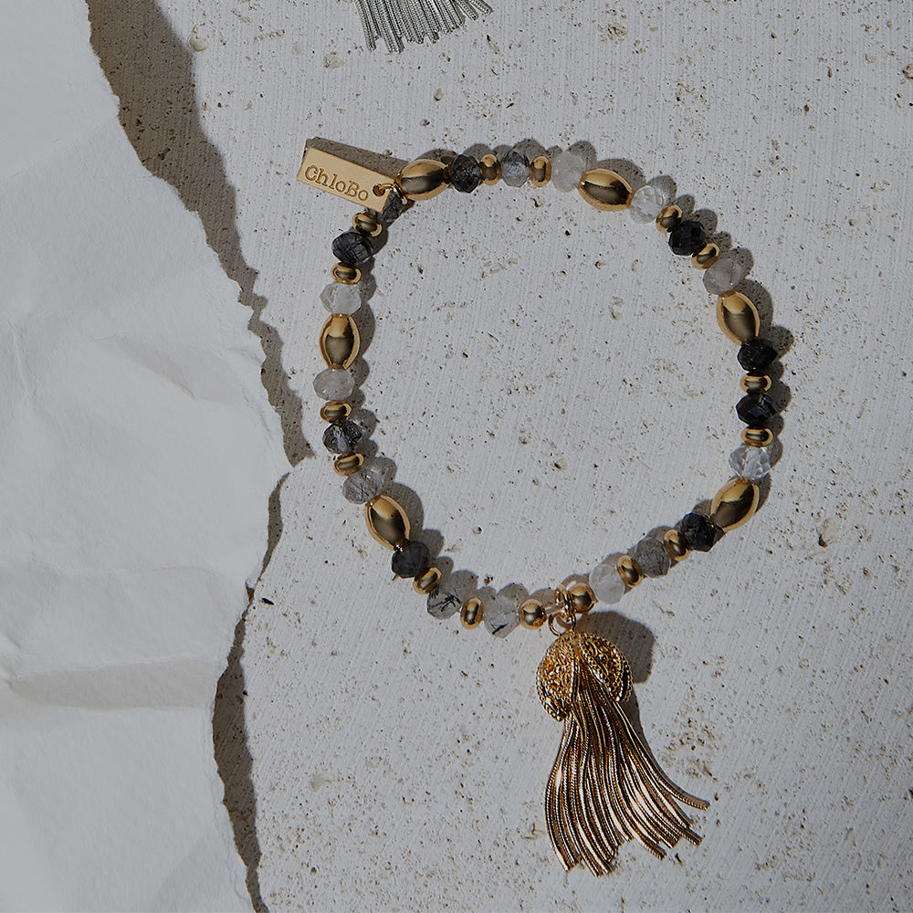 ChloBo Gold Tassel of Joy Black Quartz Bracelet