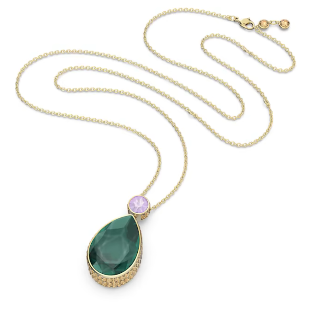 Swarovski Gold Orbita Green Drop Necklace