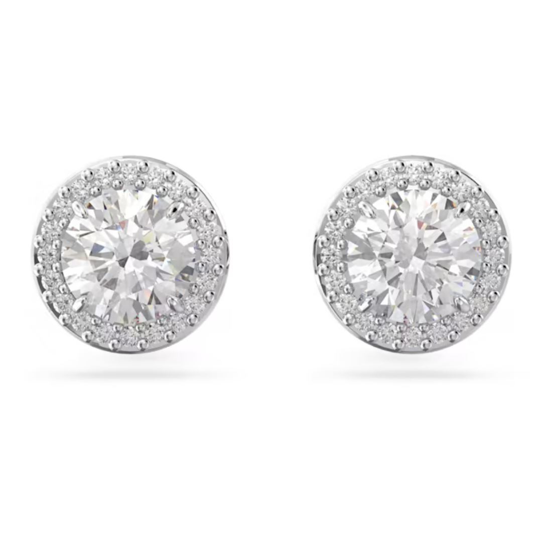 Swarovski Silver Una Round Cut Pave Stud Earrings