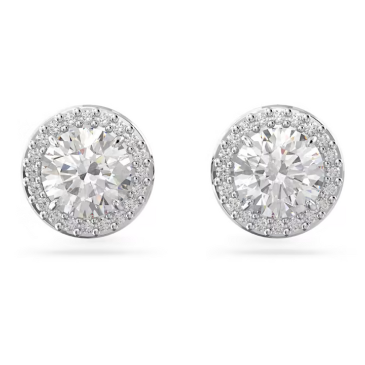 Swarovski Silver Una Round Cut Pave Stud Earrings