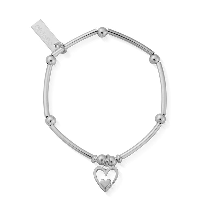 ChloBo Silver Children's Mini Noodle Ball Heart In Heart Bracelet