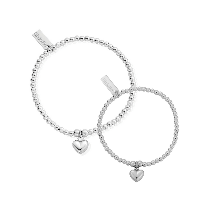 ChloBo Mummy & Mini Cute Puffed Heart Set of 2 Bracelets