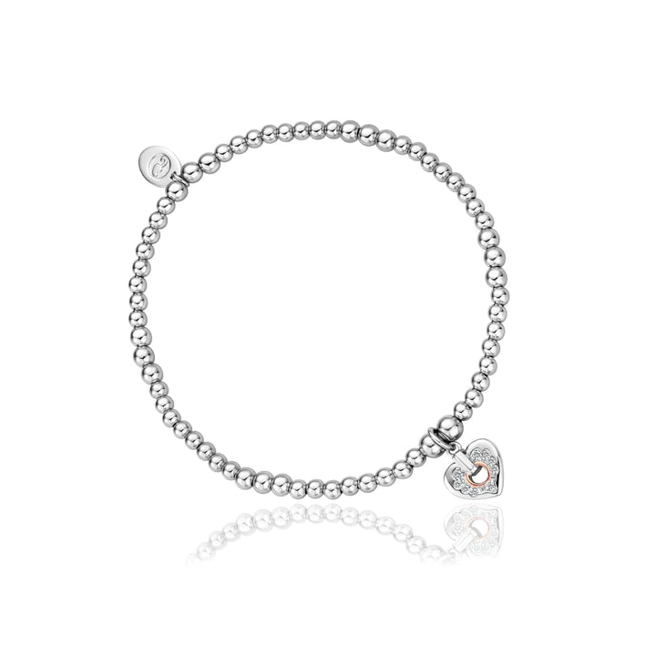Clogau Cariad Sparkle Heart Affinity Silver Beaded Bracelet